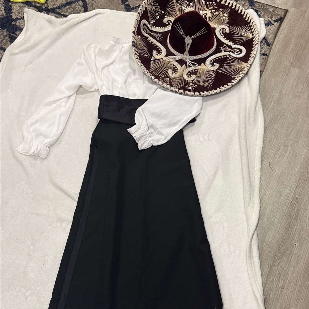 Elegant White Blouse and Black Skirt Mariachi Set - children’s authentic costume